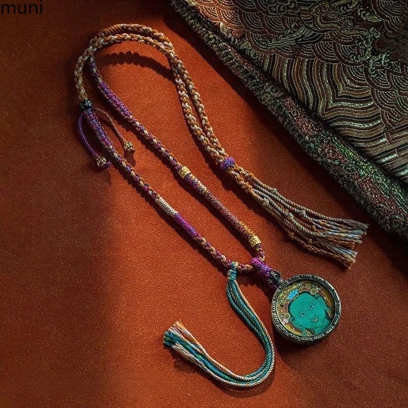 The Hearth Mandala:Tibetan cotton rope, Buddha amulet thangka card handmade rope lanyard