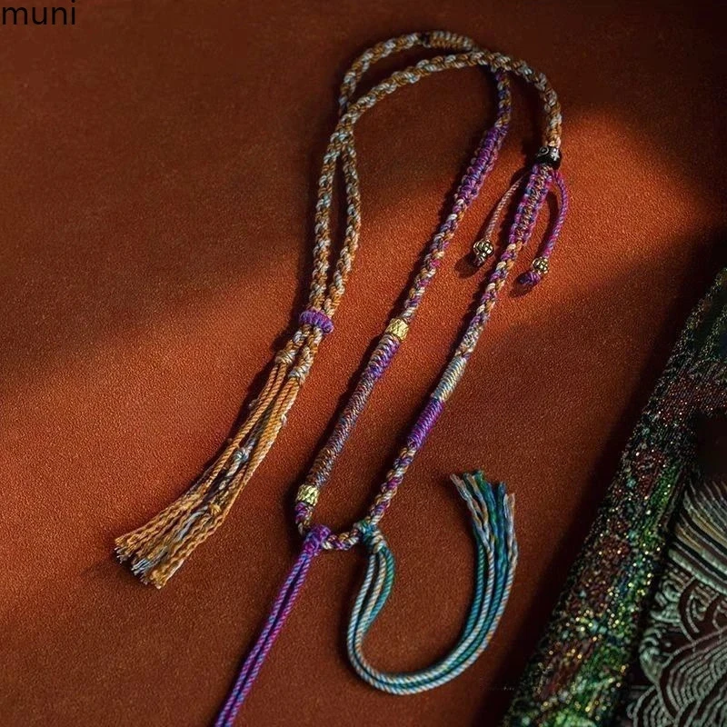 The Hearth Mandala:Tibetan cotton rope, Buddha amulet thangka card handmade rope lanyard