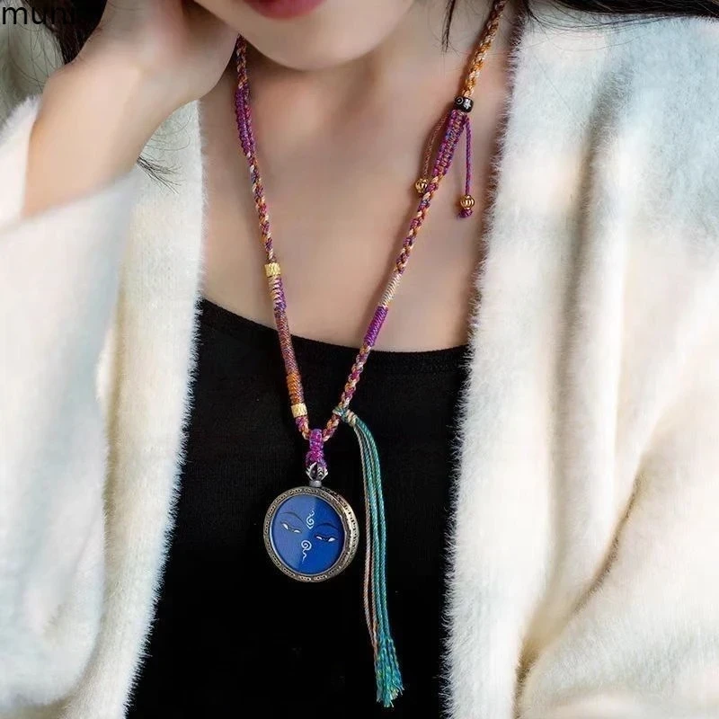 The Hearth Mandala:Tibetan cotton rope, Buddha amulet thangka card handmade rope lanyard