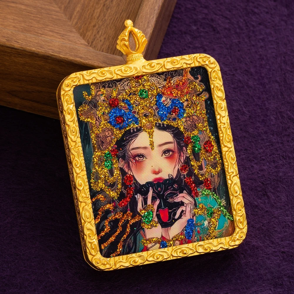 Guardian God Thangka：Tibetan thangka pendant, Zakiram alloy gilded thangka