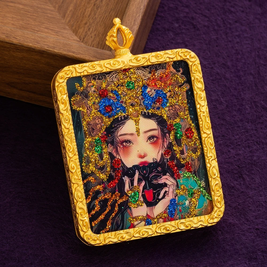 Guardian God Thangka：Tibetan thangka pendant, Zakiram alloy gilded thangka
