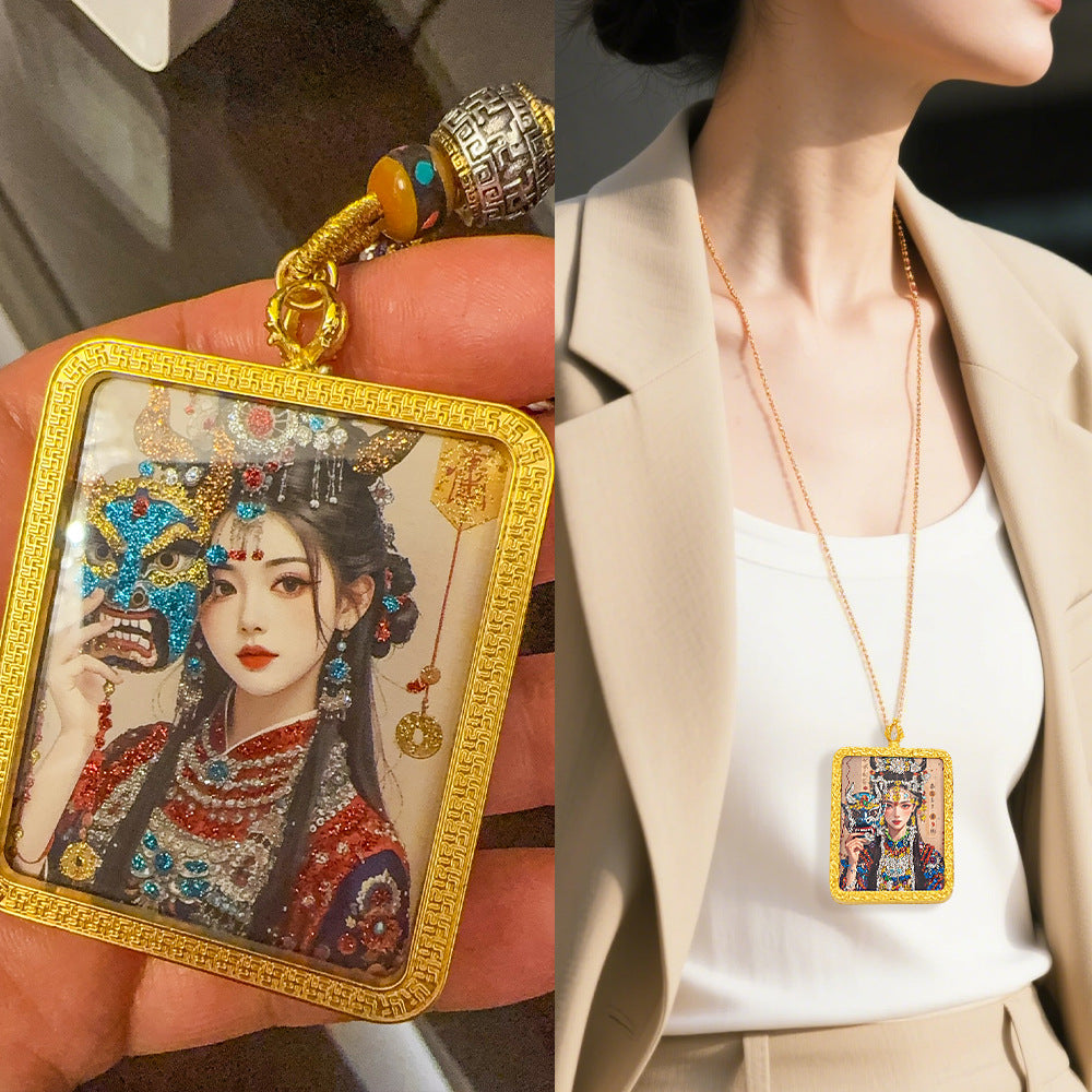 Guardian God Thangka：Tibetan thangka pendant, Zakiram alloy gilded thangka
