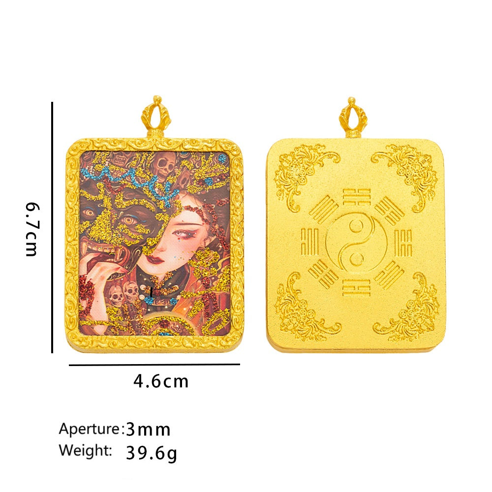 Guardian God Thangka：Tibetan thangka pendant, Zakiram alloy gilded thangka