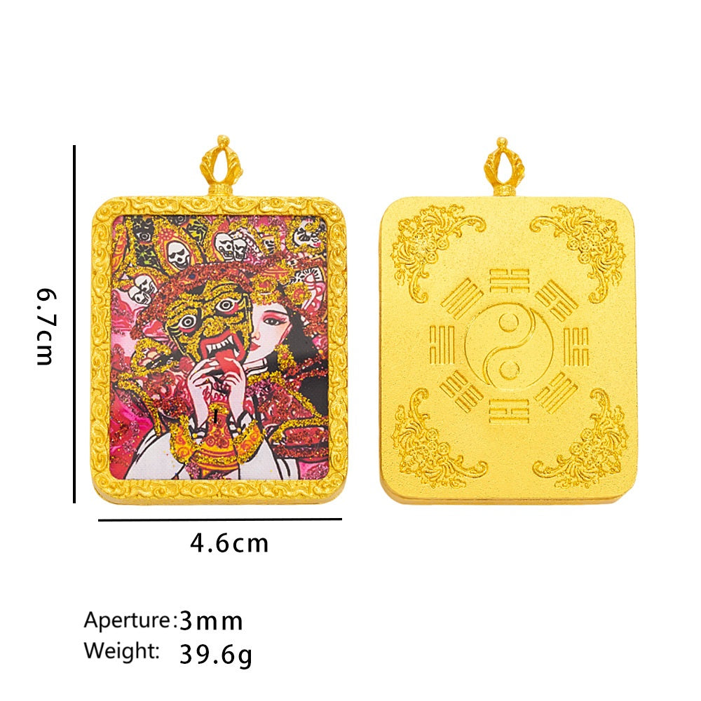 Guardian God Thangka：Tibetan thangka pendant, Zakiram alloy gilded thangka